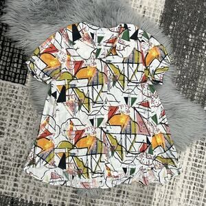 Wolf & Rita Girls Asymmetric Multicolor Graphic‎ Print Dress In White Size 14